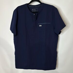 Figs Mens Scrub top short sleeve with side and chest pockets Navy blue, large